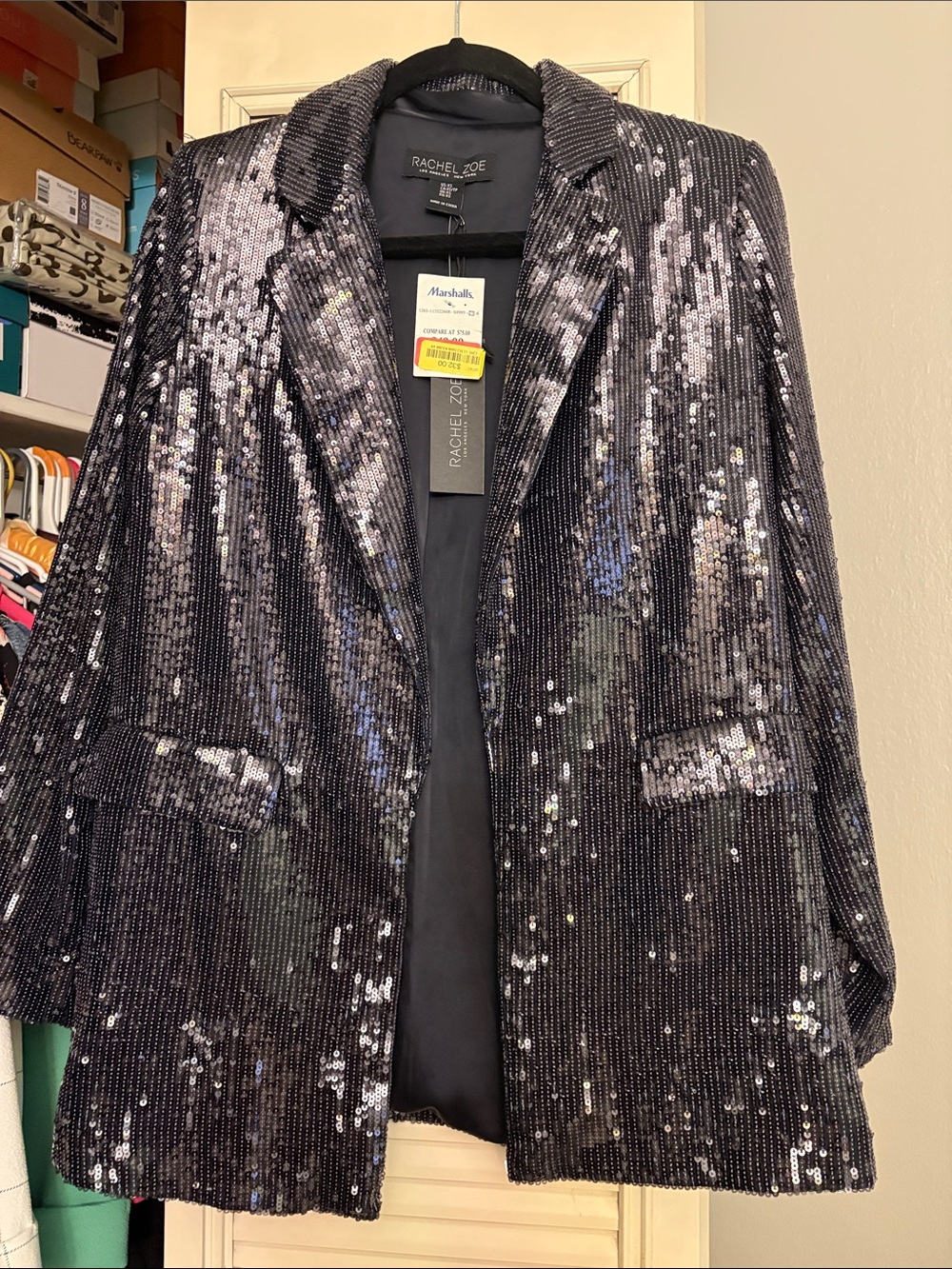 Rachel Zoe Black Sequined Notch Lapel Blazer
